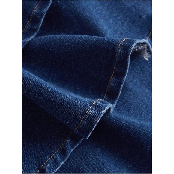 Womens Strapless Denim Mini Dress Bandeau Ruffle A Line Bow Layered Summer Dress - Picture 4 of 4